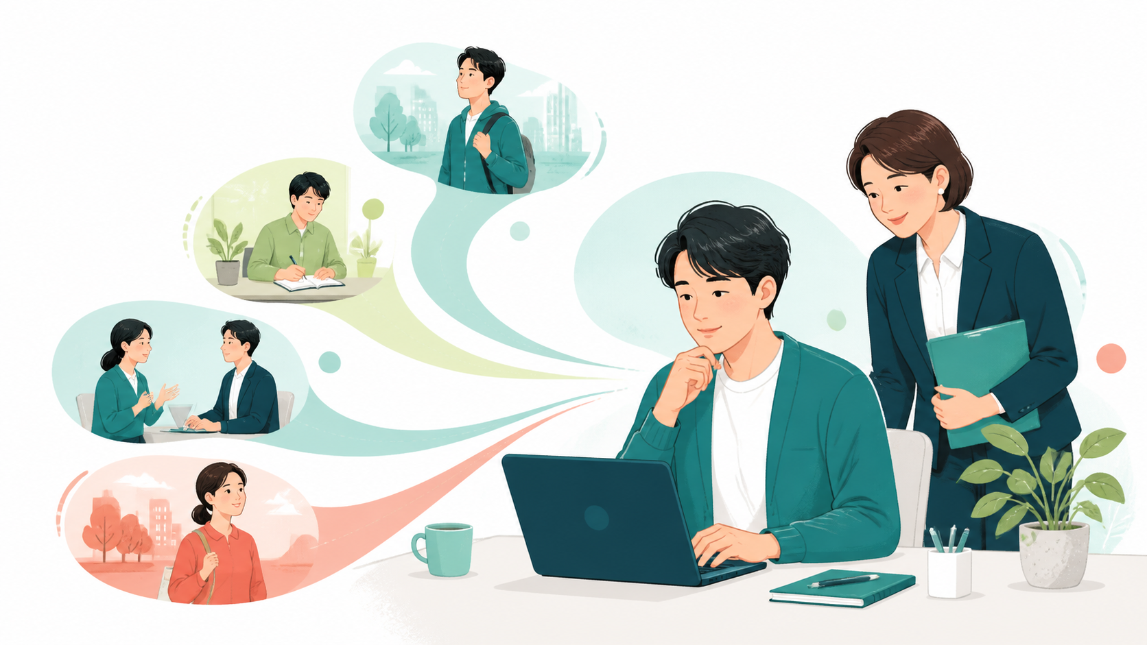 家族と支援者が、子どもの将来の働き方について一緒に考える様子